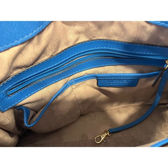 MICHAEL KORS HAMILTON SATCHEL SAFFIANO LEATHER E/W East West Blue Purse Bag - Picture 9 of 14